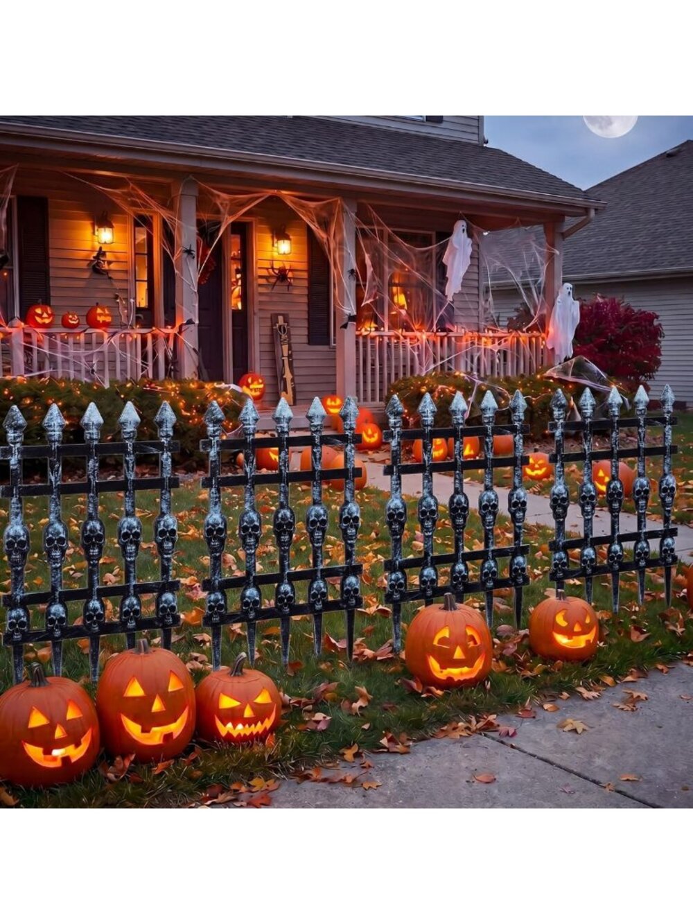 Halloween Skull Fence Decorations - 4 Pcs Wooden Cemetery Decor, 11.8x19.6 Inch